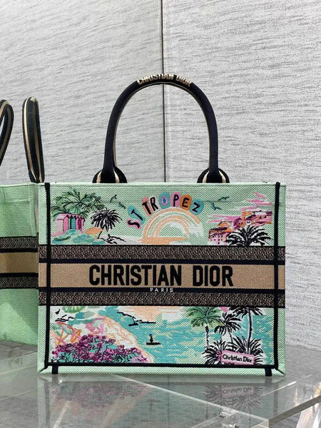 Dior M1296 Souvenir Medium Dior Book Tote Natural Raffia and Multicolor Embroidered M9646