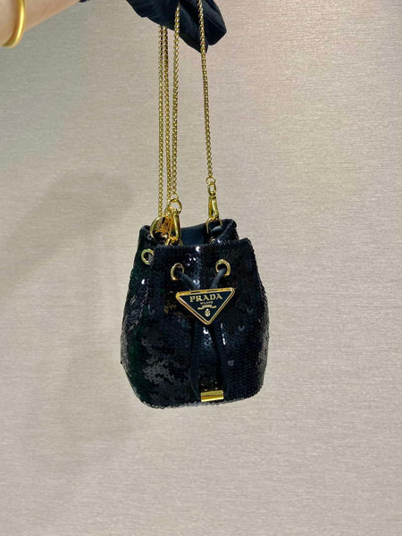 Prada 1NR016 Sequined satin mini-pouch Black