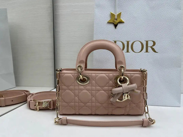 Dior M0613 Small Lady D-joy Bag Pink Cannage Lambskin With bow
