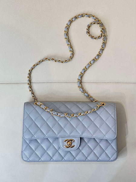 Chanel A01112 Flap Classic 11.12 Handbag Calfskin Sewing Edge Haze Blue