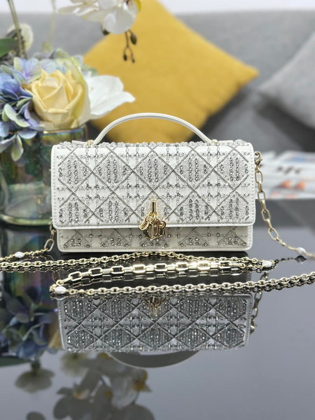 Dior S0980 Mini Miss Dior Bag Latte M0997 White Embroidery with shimmering beads