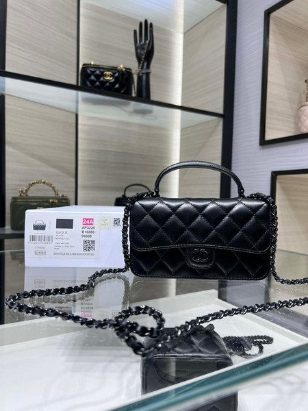 Chanel AP3226 Phone Holder with Chain Lambskin & Black-Tone Metal Black