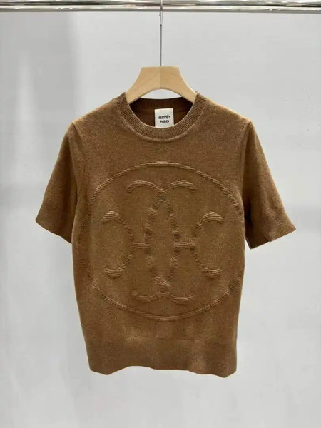 Hermes Women Medallion knitted Short-sleeved cashmere pullover sweater H33354