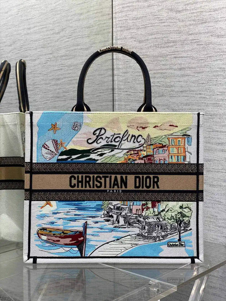 Dior M1286 Souvenir Large Dior Book Tote Natural Raffia  and Multicolor Embroidered M1134