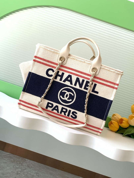 Chanel 25C A66941 Large Shopping Tote Navy Blue