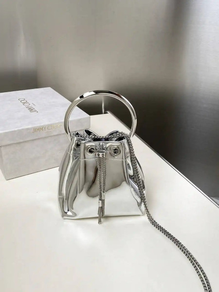Jimmy Choo Bon Bon Silver Mirror Fabric Mini Bag with Metal Handle BONBONXVKOO0022