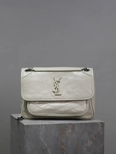 Yves Saint Laurent YSL 633158 Niki Medium In Quilted Leather Bag White