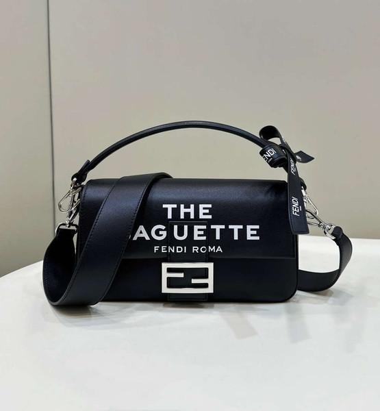 Fendi 8BR600 Baguette Medium Black leather 8619 bag Black