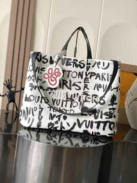 Louis Vuitton Shopper Tote MM Bag LV N40797 Other leathers White Black