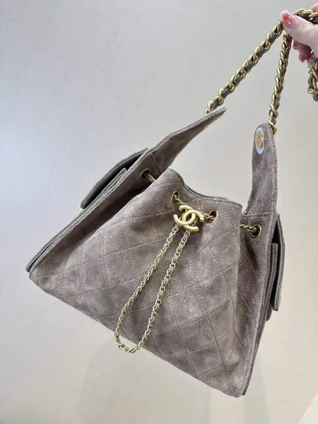 Chanel AS5293 Small Hobo Suede & Gold-Tone Metal Gray