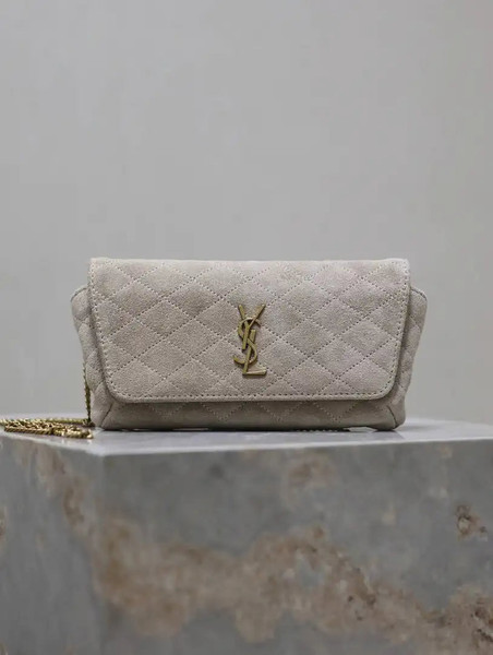 YSL 742579 GABY Chain bag in lambskin Beige Suede Leather