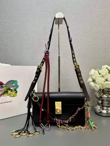 Prada 1BD379 Soft Sound small leather shoulder bag with charms Black