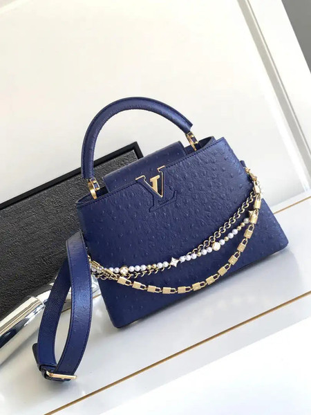 LV M87313 Louis Vuitton Ostrich Capucines BB Navy Blue