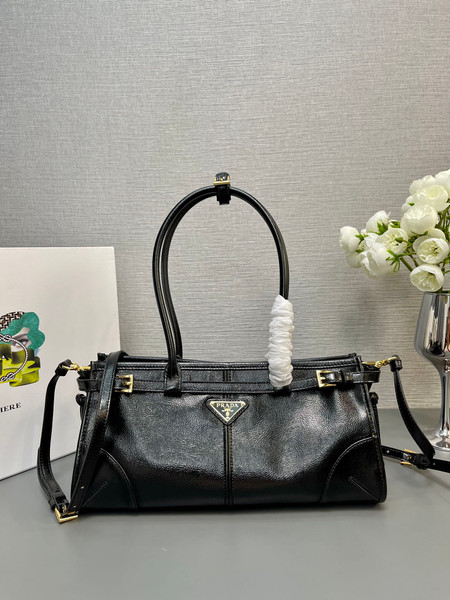 Prada 1BA426 Medium naplak patent leather handbag Black