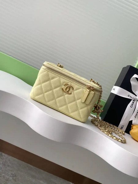 Chanel AP3940 25B Long Vanity with Chain  Calfskin Gold-Tone Meta Yellow