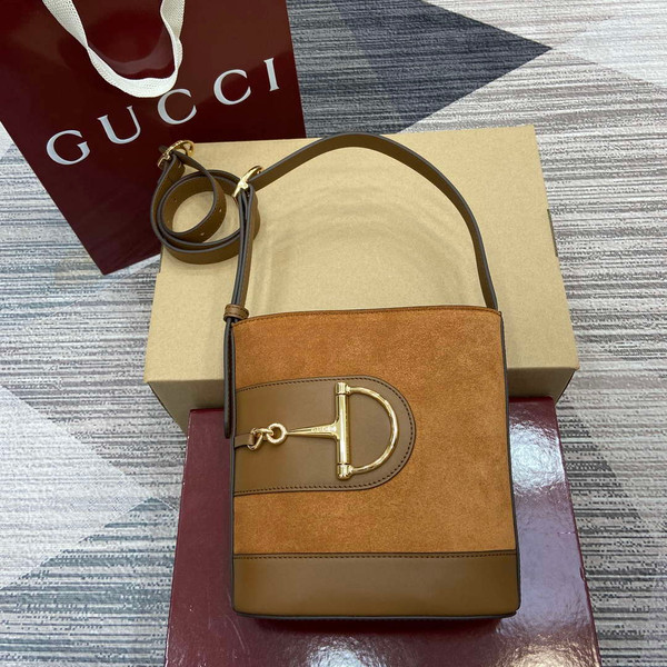 Gucci 833665 Gucci 73 Small Bucket Bag Brown Suede