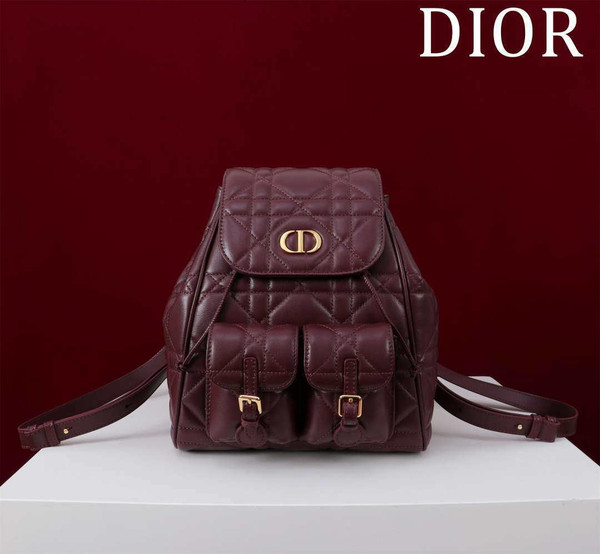 Dior Medium Dior Caro Backpack Wine Red Macrocannage Lambskin M6301