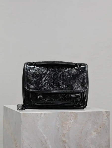 YSL 633151 Niki Baby Chain Bag IN VINTAGE Calf Leather Black