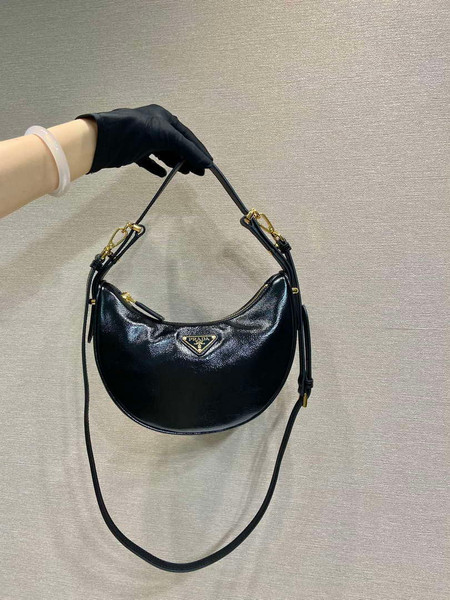 Prada 1BC194 Prada Arqué naplak patent leather shoulder bag Black