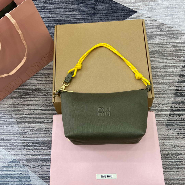 MiuMiu 5NE841 Gabardine Pouch Bag Olive Green/Yellow