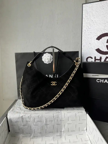 Chanel AS5978 Vintage Suede Hobo beach Tote Bag 26c Black