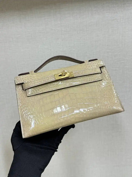 Hermes Kelly Pouchette Glossy crocodile Leather clutch bag H231021