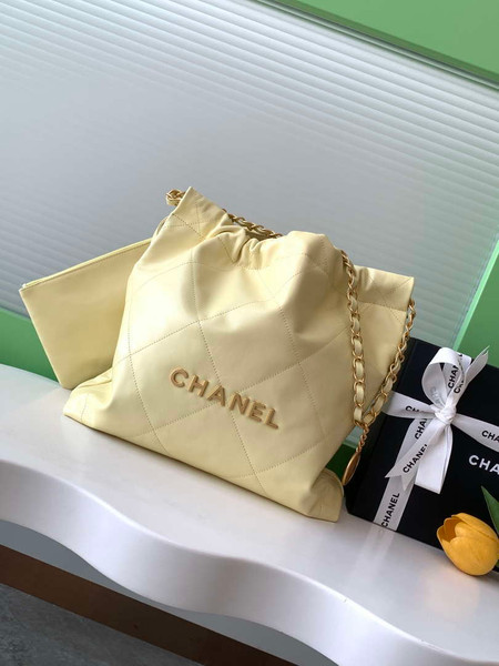 Chanel 22 AS3260 Small Handbag 25C Shiny Calfskin Light Yellow