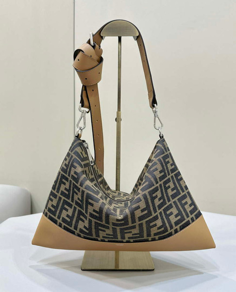 FENDI Thin Zipper Messenger Bag 7VA390 Brown FF jacquard fabric bag 8631