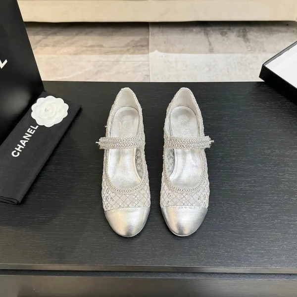 Chanel G46718 25B woven sequined 4.5 CM Mary Janes C90345