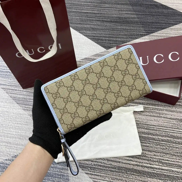 Gucci GG Emblem zip around wallet 819122 light blue