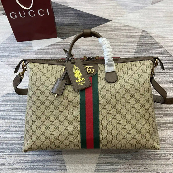 Gucci 834469 Gucci Savoy medium duffle bag beige and dark brown fabric