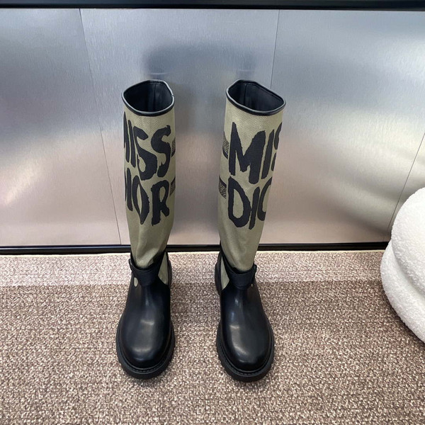 Dior KDI929CMV_S17X Warm Taupe Technical Canvas with Black Miss Dior Graffiti Print and Black Calfskin