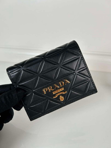 Prada 1MV204 Small Leather Wallet Black prad logo