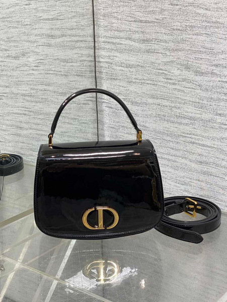 Dior M9371 Medium 30 Montaigne Avenue Top Handle Bag Black Patent leather