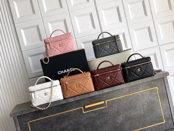 Chanel AP4936 Vanity with Chain Grained Shiny Calfskin & Gold-Tone Meta Brown
