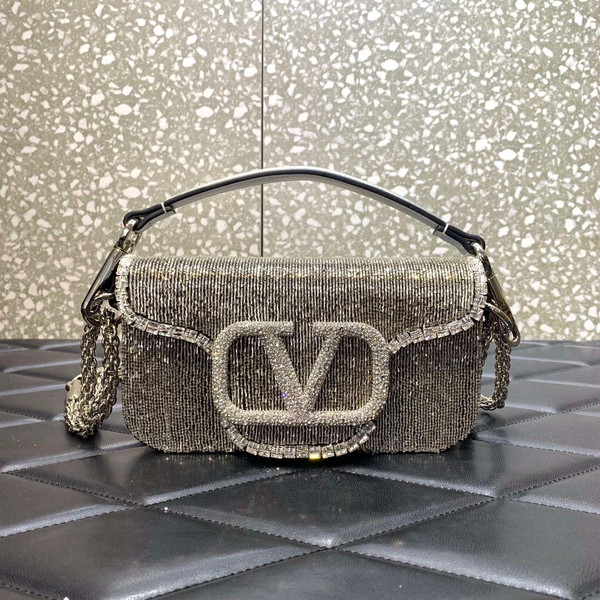 Valentino V3WCRYSTALSILVER Valentino Locò Foldover Top Small Shoulder Bag Silver