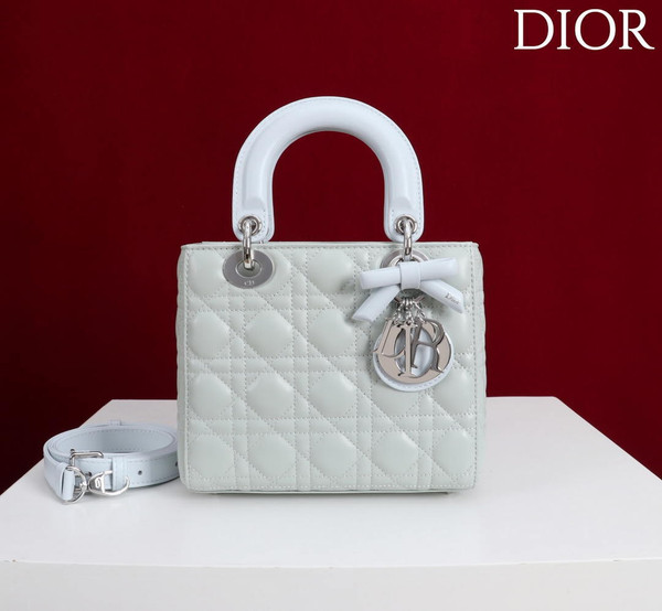 Dior M0531OUQA_M030 Small Lady Dior Bag with Light Blue Cannage Lambskin thin Strap