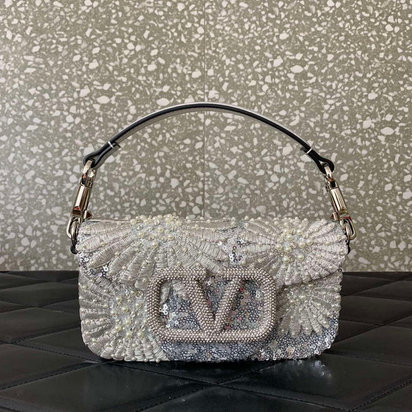 Valentino 2W2B0K53BYYNB6 garavani locò small shoulder bag embroidered with jewel logo White
