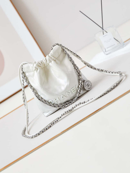 Chanel 22 Mini Handbag Patent Gradient Calfskin Lacquered Metal AS3980 White & pink silver