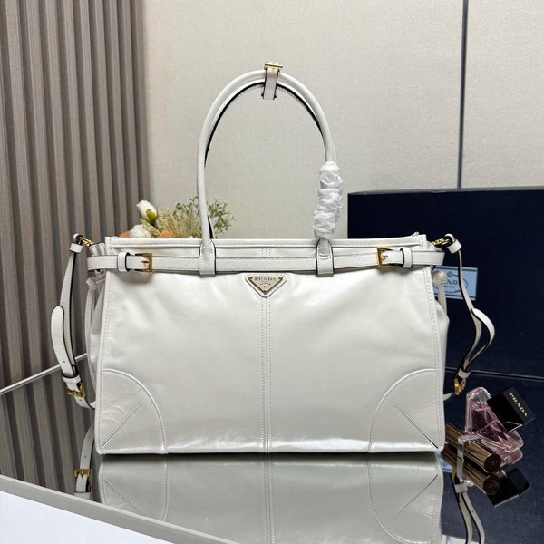 Prada 1BA433 Large Leather Handbag White