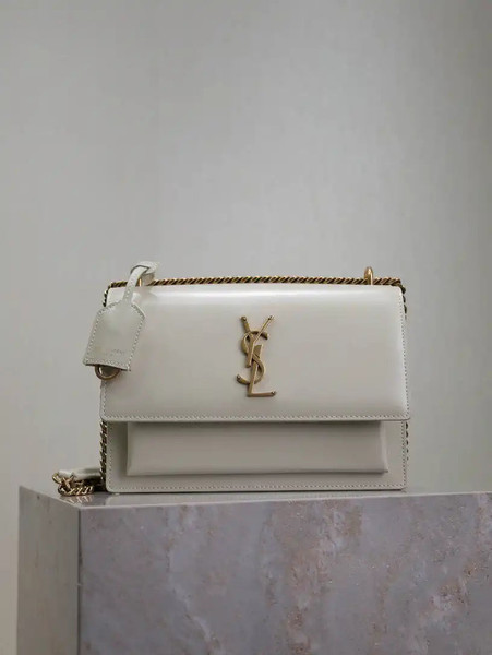 YSL 442906 SUNSET MEDIUM IN  SMOOTH LEATHER White