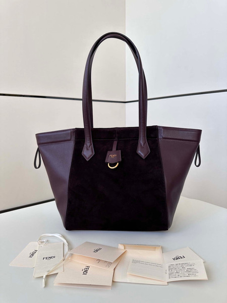 Fendi Origami Medium 8BH414 Dark purple suede and leather bag 8626A