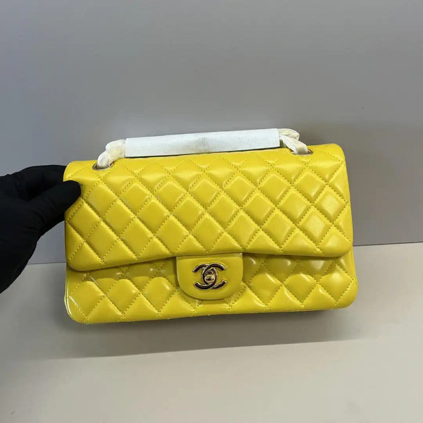 Chanel A01112 Flap Classic 11.12 Handbag Lambskin Yellow Gold