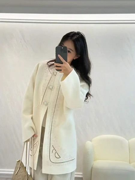 Hermes Women Double-faced cashmere embroidery pattern Coat H33333