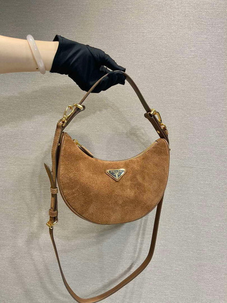 Prada 1BC194 Prada Arqué suede leather shoulder bag Brown