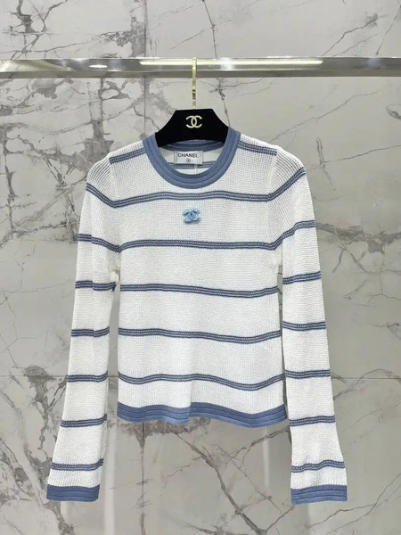 Chanel Women contrast color crew neck knitted long sleeves Sweater CC69201