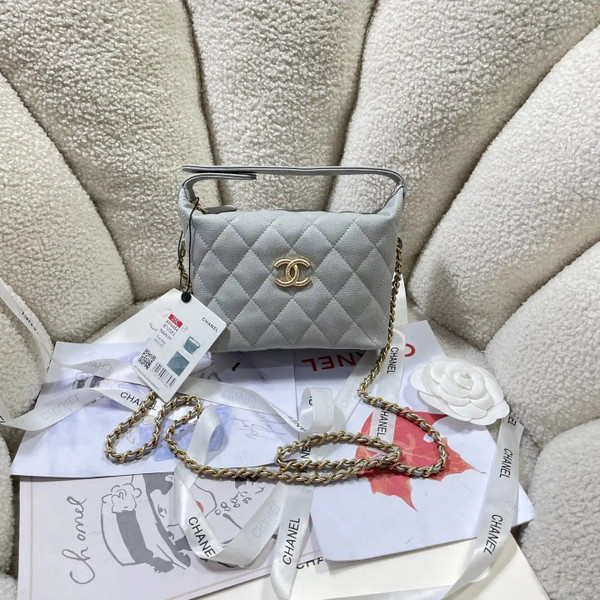 Chanel AP4484 Clutch with chain Grained Shiny Calfskin Gray