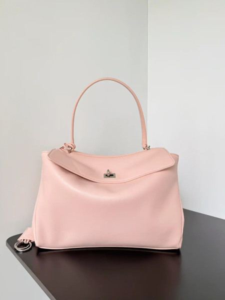 Balenciaga 7897722 Rodeo Handbag Medium in Pink smooth calfskin aged-Silver