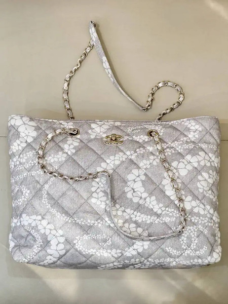 Chanel Beach Fabric Printed Pattern Shopping Bag AS5429 Gray