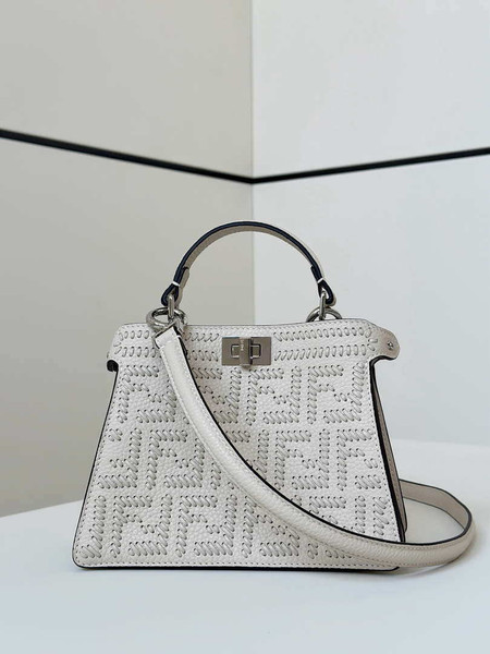 Fendi 8BN335 Mini Peekaboo ISeeU White Hand-woven classic double F Logo